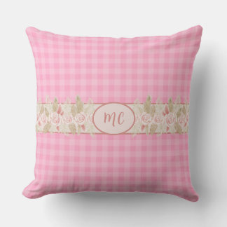 Almofada Rosa de Aquarela Rosa Monograma Gingham Xadrez Gir