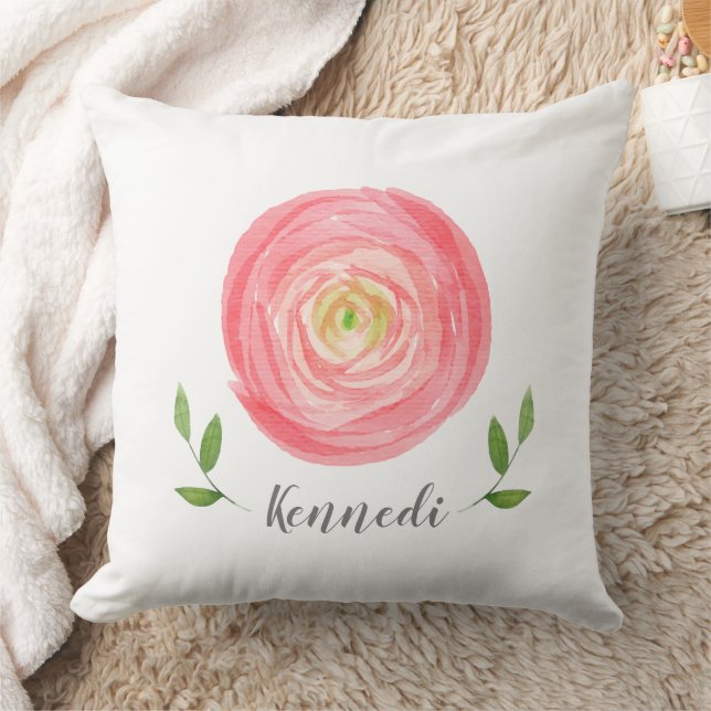 Almofada Rosa de Aquarela Rosa Quimérica com Nome (Cobertor)