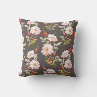 Almofada Rosa de Cão Aquarela: Padrão Floral Escuro
