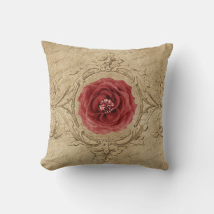 Almofada Rosa de Couve Vermelha dentro de um quadro de esti