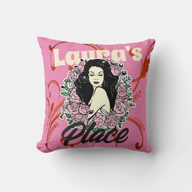 Almofada Rosa de estúdio da dama de tatuagem editável (Frente)