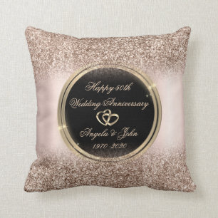 Almofada Rosa de luxo Dourado Corações com Brilho 50 anos