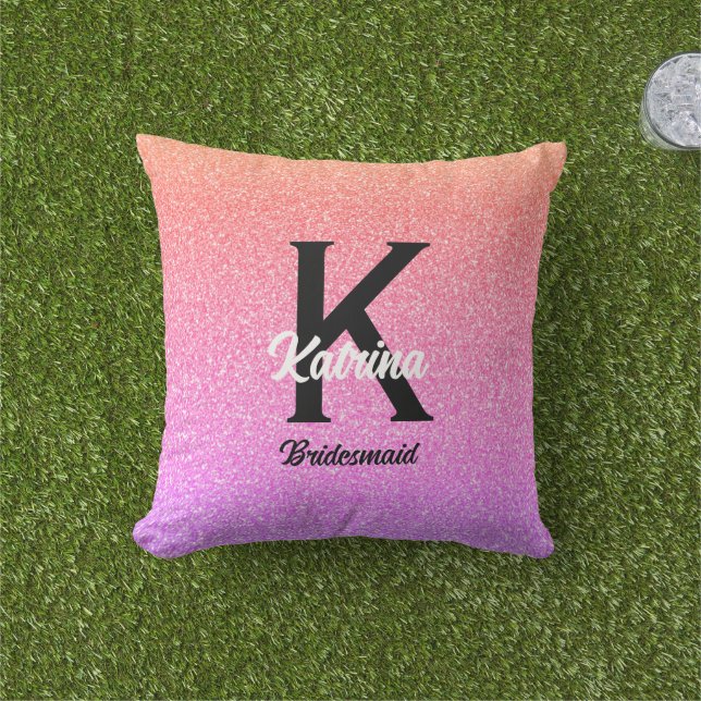 Almofada Rosa de Nome Personalizado Glitter Bridesmaid Gift (Grama)