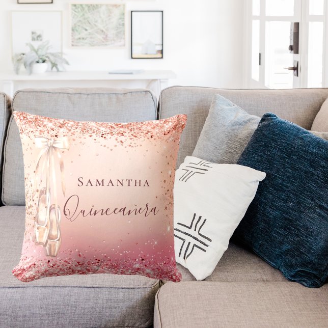 Almofada Rosa de Quinceanera dourado, esferina (Criador carregado)