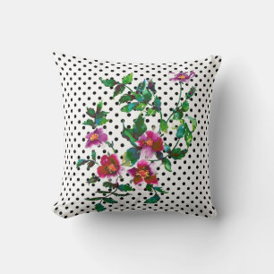 Almofada Rosa de Vintage - pontos de polca preto e branco