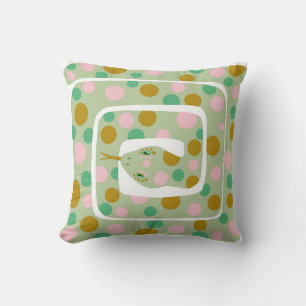 Almofada Rosa divertido e Abstrato verde Polka Dotada Cobra