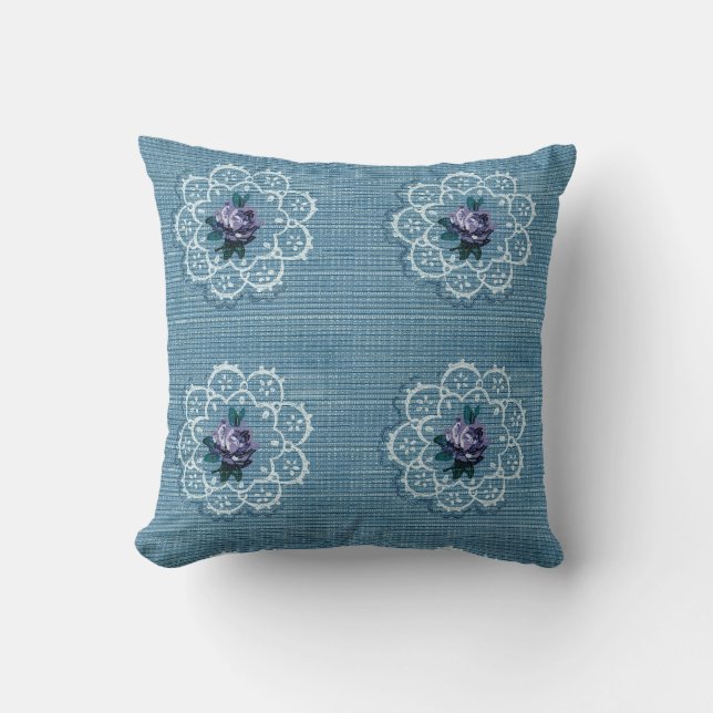 Almofada Rosa Doily Reversível Azul Roxo País (Frente)