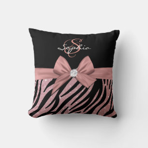 Almofada Rosa, Dourada, Glitter Black Zebra Stripe Arco Mon