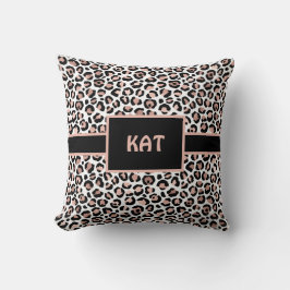 Almofada Rosa Dourada Monograma e Estampa de Leopardo Preto