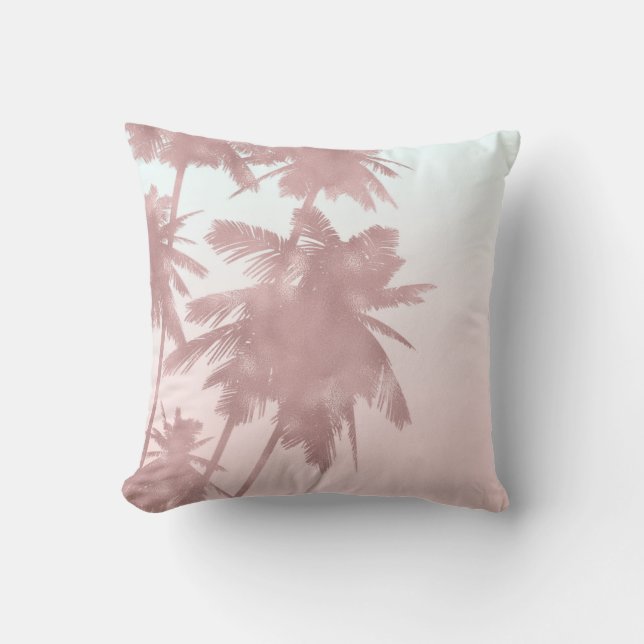 Almofada Rosa, Dourada, Palmas Rosa, Chic de Palmeiras Palm (Frente)
