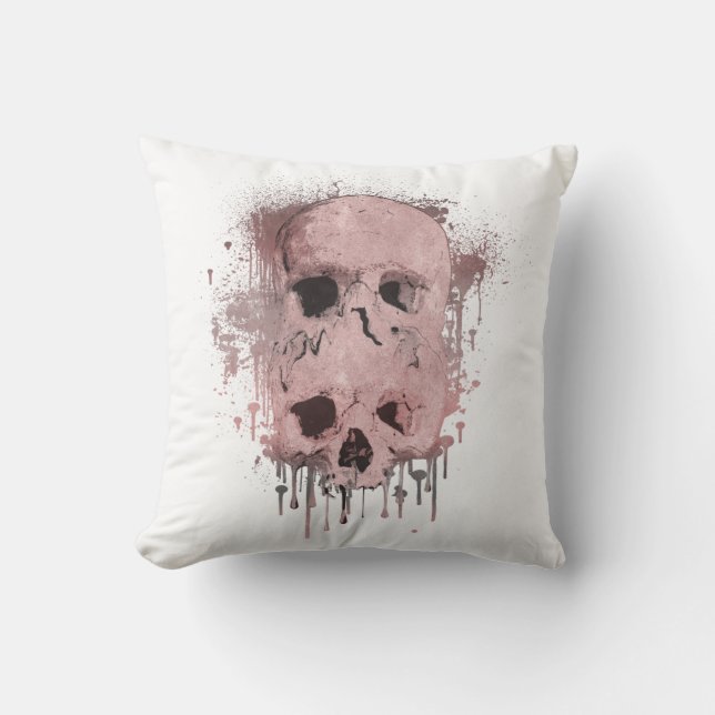 Almofada Rosa Dourado Crânio Rosa Gotejamento de Tinta Graf (Frente)