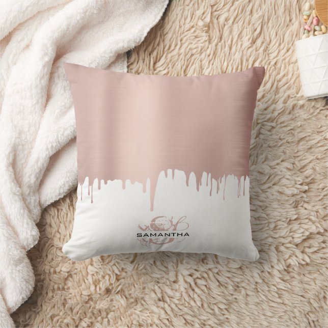 Almofada Rosa Dourado Metálico Tendência Gotas Monograma (Cobertor)