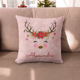 Almofada Rosa Dourado - Monograma da Reindedora de Natal Ro