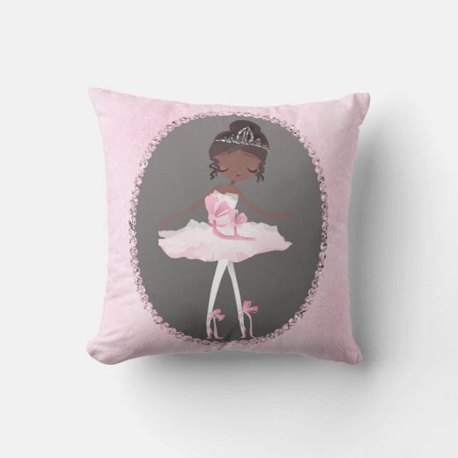 Almofada Rosa e Cinza Quarto de Meninas Bailarina Dark (Frente)