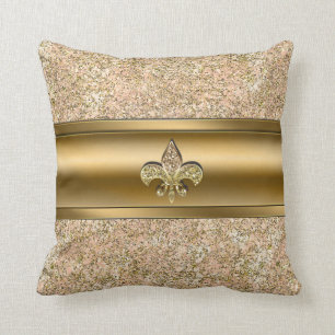 Almofada Rosa e Dourado Brilho Glitter Fleur de lis Chique