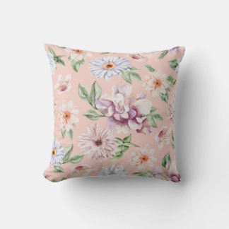 Almofada Rosa Empoeirado Aquarela Lavanda e Floral Pêssego