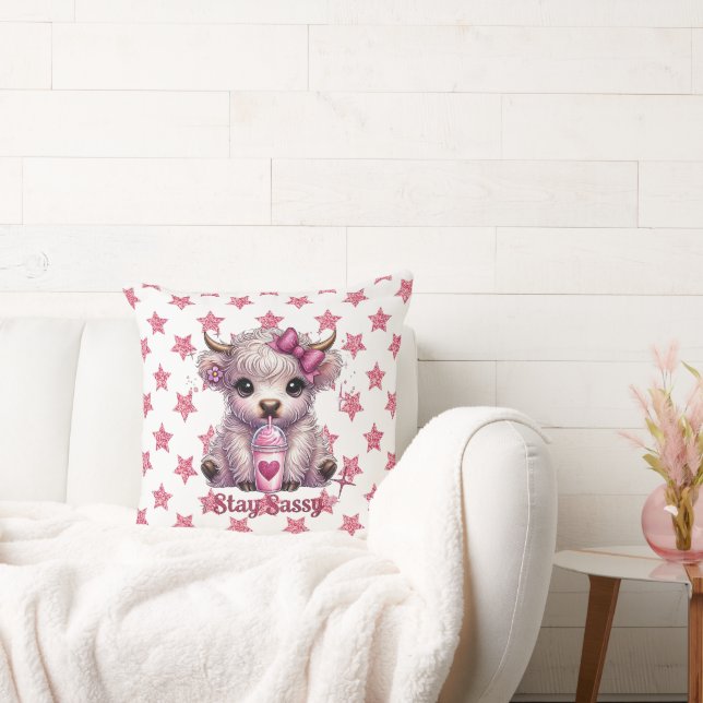 Almofada Rosa, Fique Sassado, Vacas Highland (Sofá)