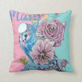 Almofada Rosa Flor Flor Cushion Blue Budgie