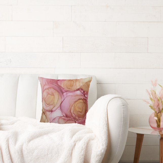 Almofada Rosa Floral castanho bege roxo, Abstrato chic (Sofá)