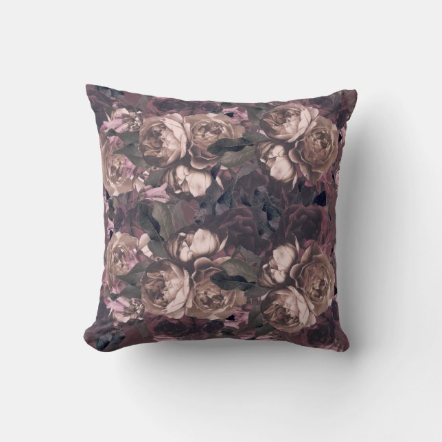 Almofada Rosa Floral Elegante Roxo Botânica (Frente)