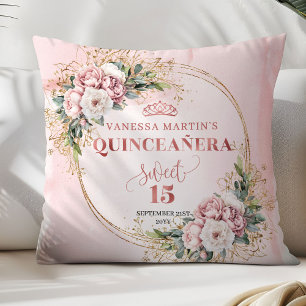 Almofada Rosa Flores Eucalipto Presente Perfeito 15 Anos