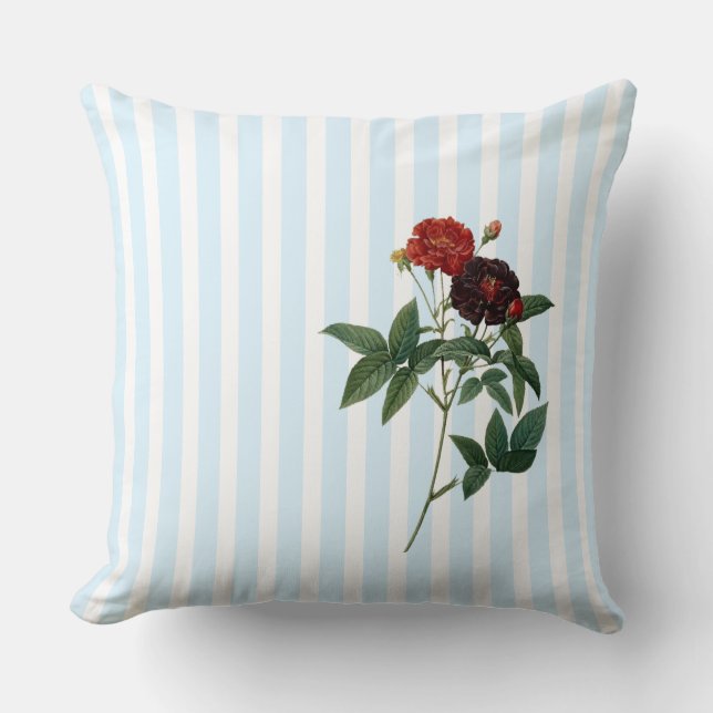 Almofada Rosa Gallica Van Eeden marfim e faixa azul (Frente)