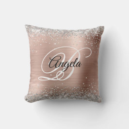 Almofada Rosa Glitter Dourado Folha Monograma Chique