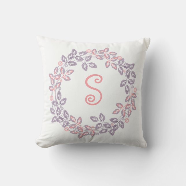 Almofada Rosa, lilás, Coroa botânica, personalizada (Frente)