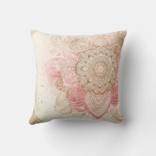 Almofada Rosa Marrom Creme Mandala Boêmio Moda Boho