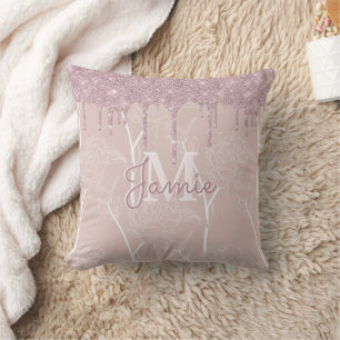 Almofada Rosa Metálico Monograma Dourado Glitter & Mauve F