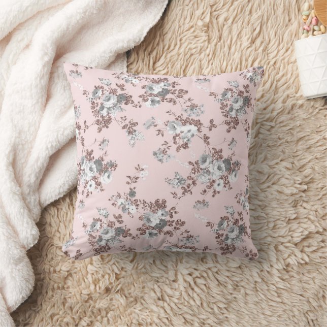 Almofada Rosa moderno com brilho em dourado rosado floral b (Cobertor)