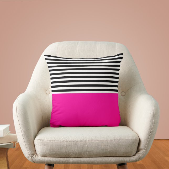 Almofada Rosa Neon Com Listras Pretas e Brancas  (Criador carregado)