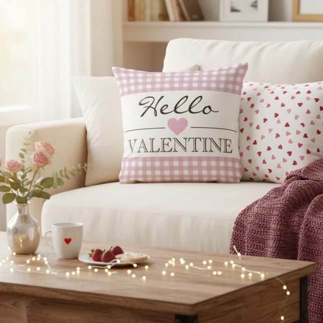 Almofada Rosa Olá Plaid Gingham do Dia dos Namorados (Criador carregado)