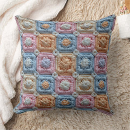 Almofada Rosa Pastel Azul Marfim Laranja Olhar de Crochê