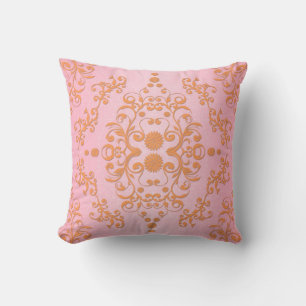 Almofada Rosa Pastel e Damasco Floral Damask Laranja