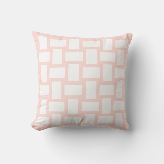 Almofada Rosa Pastel Macio e Design de Tecido Branco (Frente)