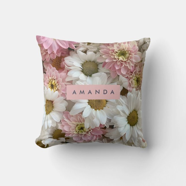 Almofada Rosa Personalizado e Flor de Margarida Branca (Frente)