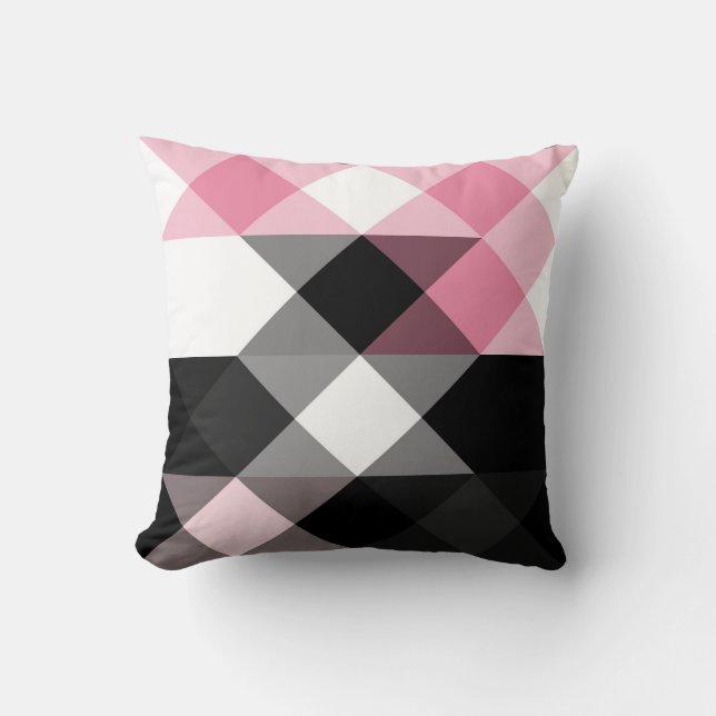 Almofada rosa preto cinza branco geométrico (Frente)