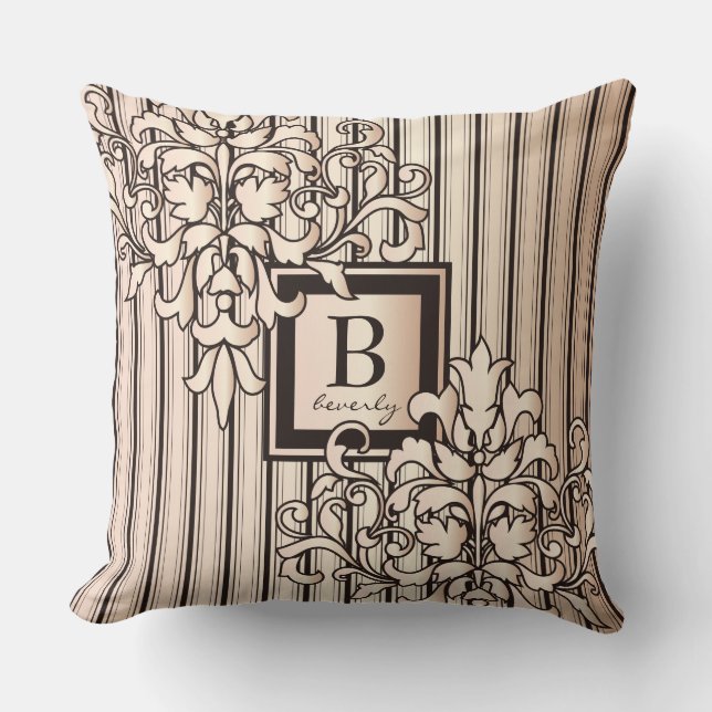 Almofada Rosa Quartz Damask Stripes Monotone Neutral Girly (Frente)