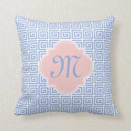 Almofada Rosa Quatrefoil chave grego azul sereno de quartzo