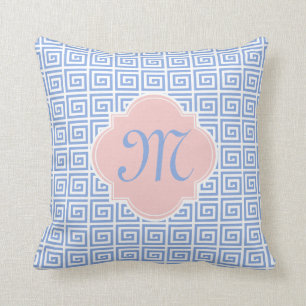 Almofada Rosa Quatrefoil chave grego azul sereno de quartzo
