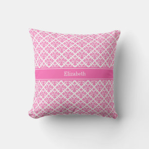 Almofada Rosa Quente 2 Damasco Branco #3 Monograma Nome Ros