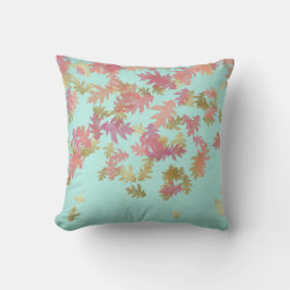 Almofada Rosa Rosa Rosa Dourada Folhas Mint Green Ivory Lin