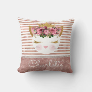 Almofada Rosa rosa-rosa princesa de gatinho floral