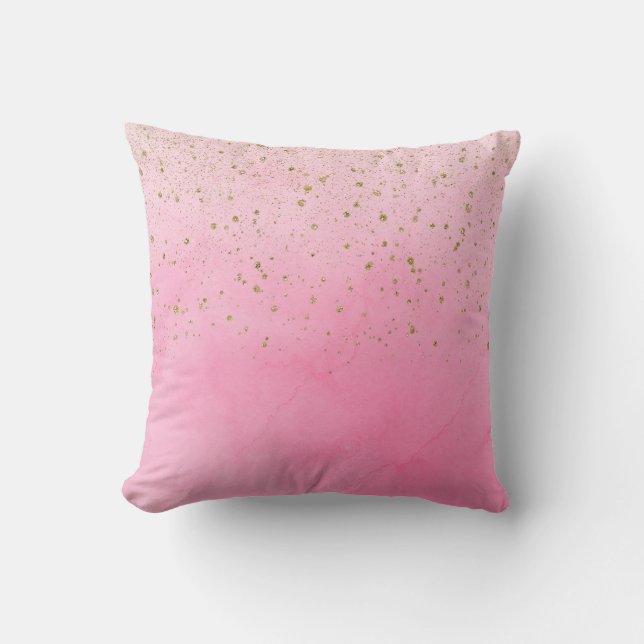Almofada Rosa Rosado Rosa & Dourado Brilho Glamour Sparkly  (Frente)