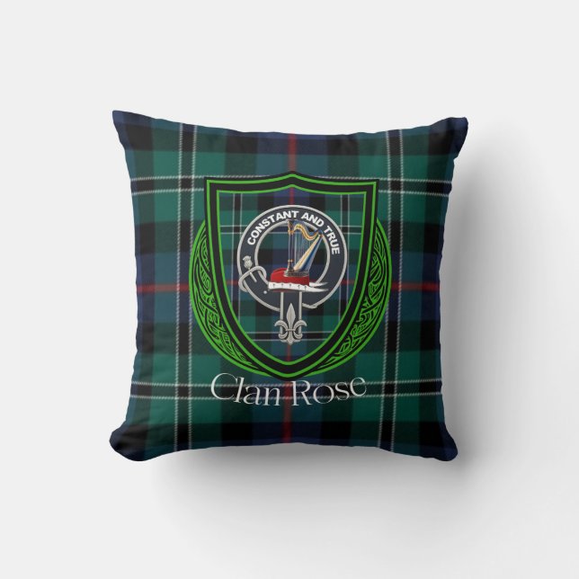 Almofada Rosa Scottish Clan Tartan & Crest (Frente)