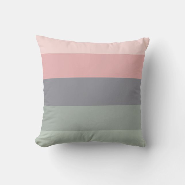 Almofada Rosa Verde Cinza Listrado Horizontal Suave (Frente)