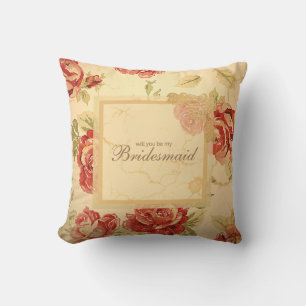 Almofada Rosa vermelha, creme, bronzeado, floral antigo
