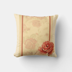 Almofada Rosa vermelha, creme, floral antigo tan