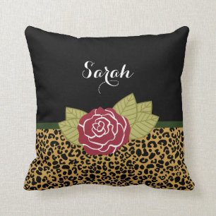 Almofada Rosa vermelha de Impressão Leopardo Dourada Chic B